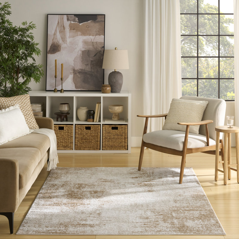 Mathews Ivory Beige Modern Indoor Rug, Rectangle 5'3" x 7'