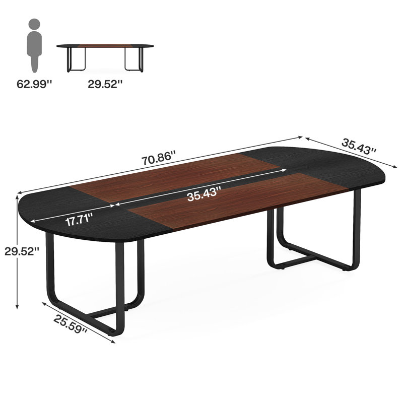 Oval Dining Table With Walnut And Black Tabletop