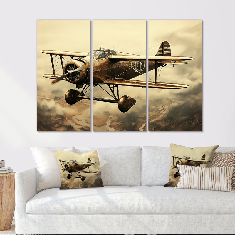 Historic Plane Glory Mid Flight I - Plane Canvas Art Set, 40" H x 60" W x 1" D