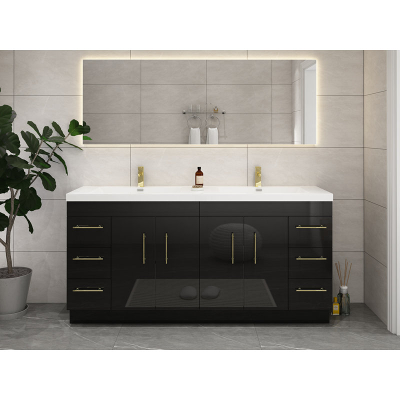 Ensemble de meuble-lavabo double 72 po Romer, Noir lustré, Or