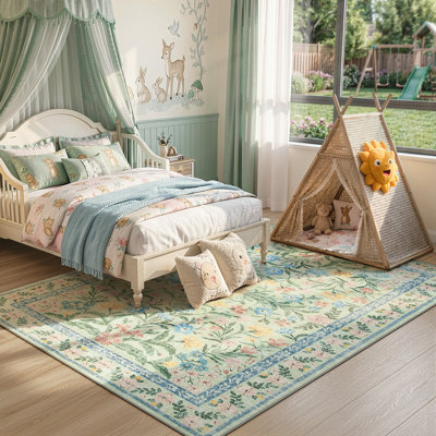 Kaldi Kaldi Oriental Botanical Floral Machine Washable Area Rug with Non-Slip Backing for Living Room, Dining Room, Bedroom