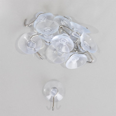 2.3 cm Clear Suction Cup Metal Hooks, Pack of 12, Reusable Hold for Glass, Tiles and Mirrors