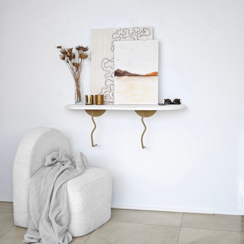 Colesen Stylish Wall Shelf, 100% Pine Wood with Metal Frame, 39.0 x 8.7 x 0.8 inches | Elegant Gold & White Finish | Perfect for Modern Home Decor & Storage Solutions, Durable & Versatile Design