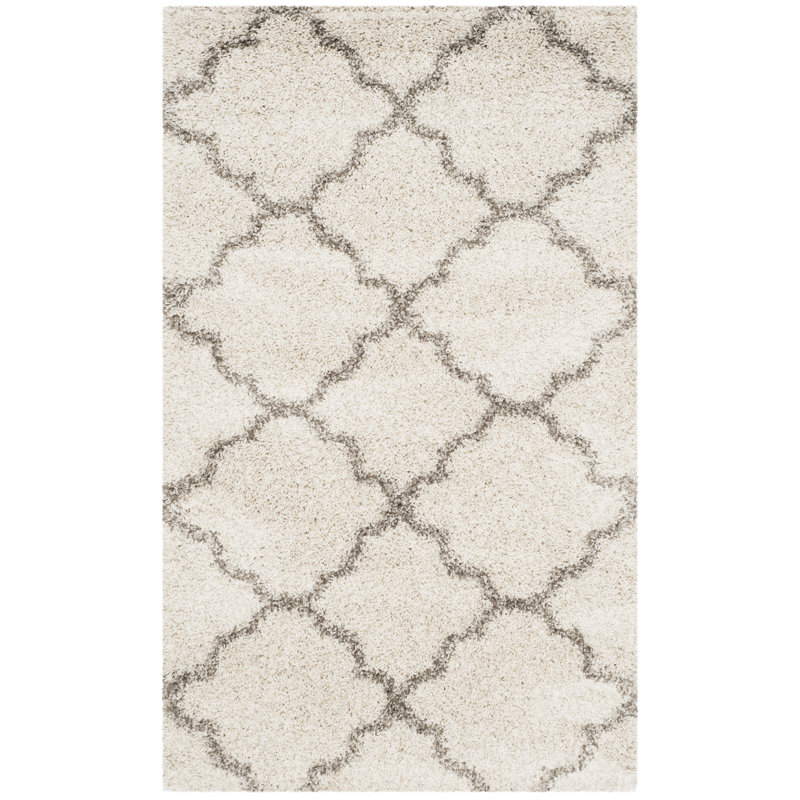 Darrold Shag Performance Geometric Rug, Square 11', Ivory/Gray
