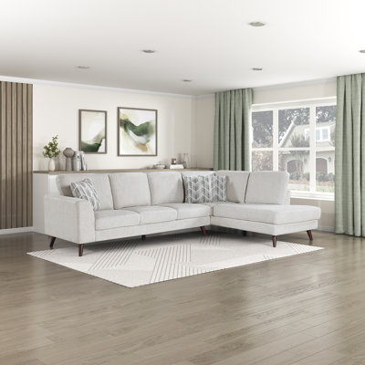 Jandreau 112" Modern & Contemporary Chenille 2-Piece Sectional with Reversible Back Cushions, High-Density Foam & 3 Décor Pillows by George Oliver