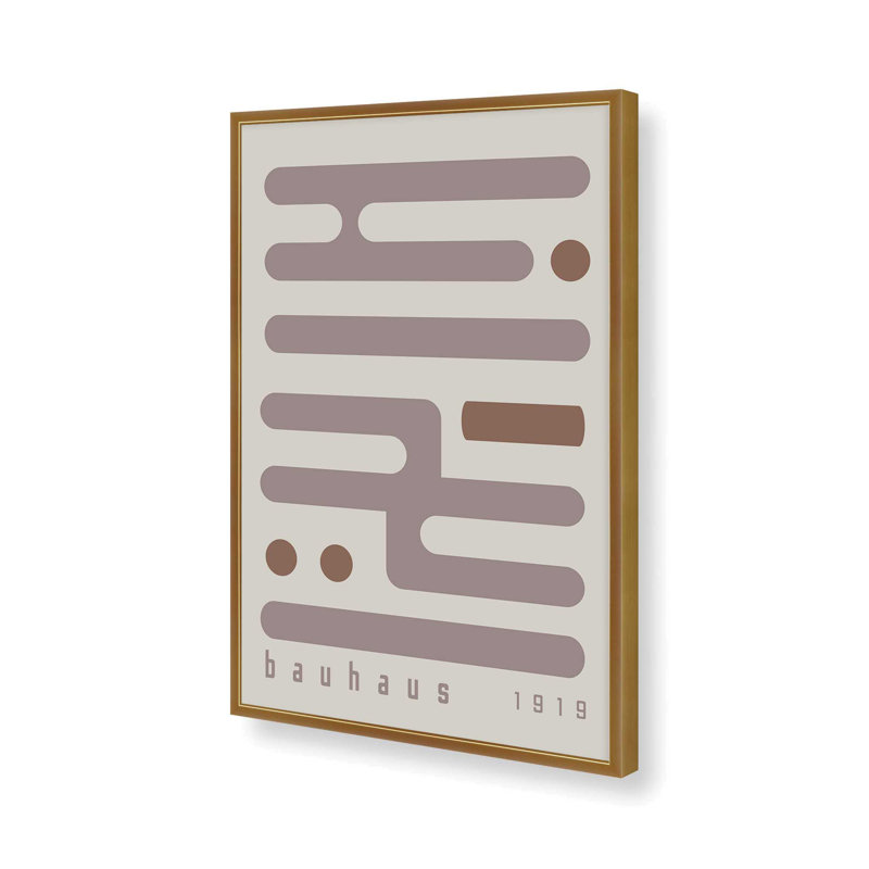 Warm Taupe Bauhaus Minimalist Circuitry I Print dans un cadre, Reproduction encadrée sans passe-partout, Or poli