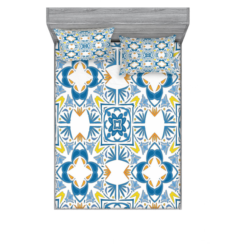 Microfiber Floral Sheet Set, Queen Sheet Set with Fitted Sheet