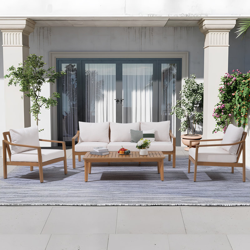 Outdoor 5 Person Conversation Set With Cushions, White