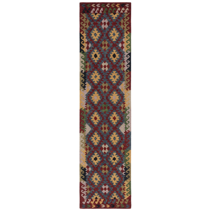 Hand Tufted Wool/Cotton/Latex Southwestern Rug in Yellow/Red, Runner 2'3" x 9'