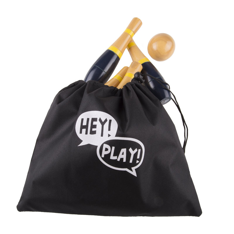 Wooden Lawn Bowling - Adults and Kids Bowling Set with 10 Pins, 2 Balls, Carry Bag - Indoor and Outdoor Games - Skittle Yard Games (Black)
