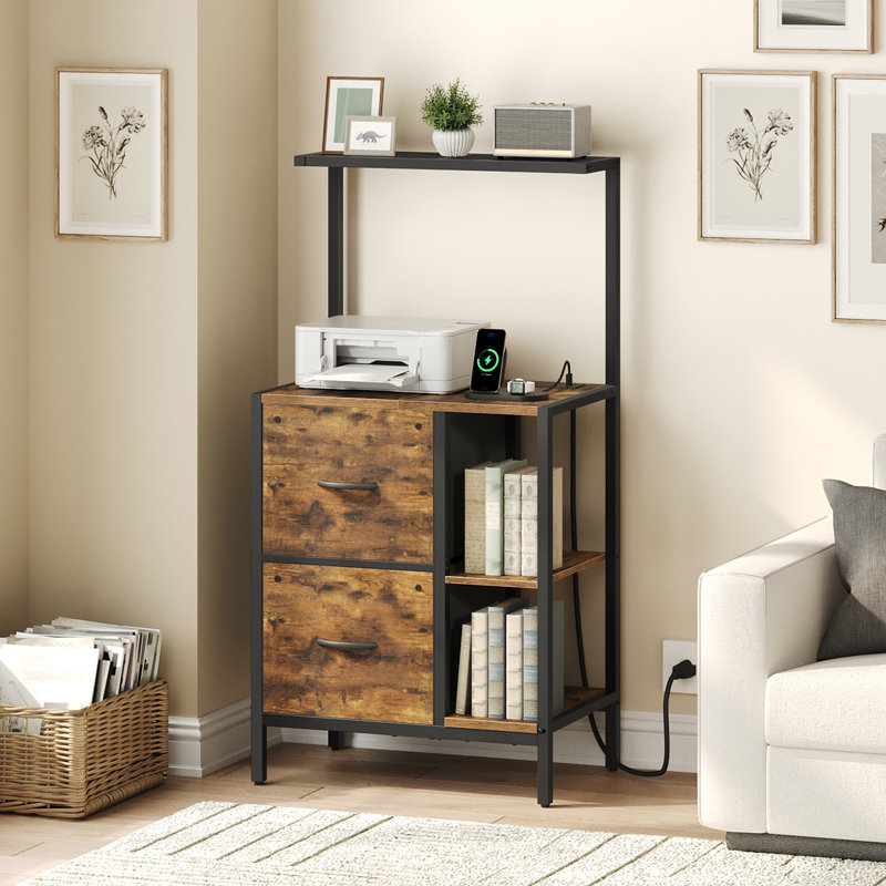 2 Drawers File Cabinet with Charging Station and Storage
