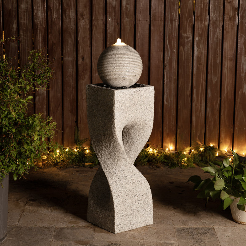 Outdoor Fountain with Lights, Beige, 36.5" H x 9.75" W x 9.75" D