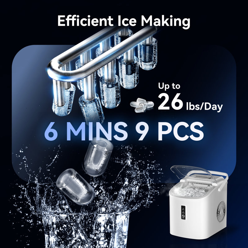 Simzlife 26Lbs. Daily Bullet Ice Countertop Ice Maker Ice Machine With Handle,Self-Cleaning Ice Makers, 26Lbs/24H, 9 Ice Cubes Ready In 6 Mins For Home/Kitchen/Bar/RV/Party/Camping