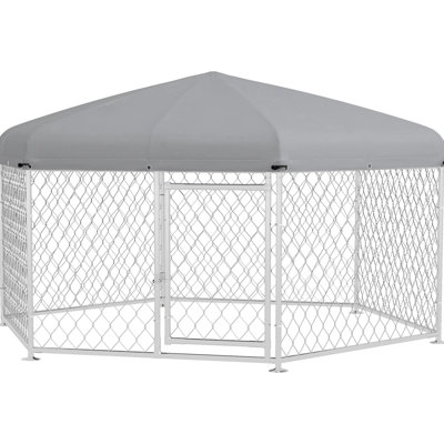Outdoor Kennel For Medium/ Dogs - 6.9' X 6.1' 4.9', Waterproof Roof, Lockable Door, Silver Dog House Big Dogs,