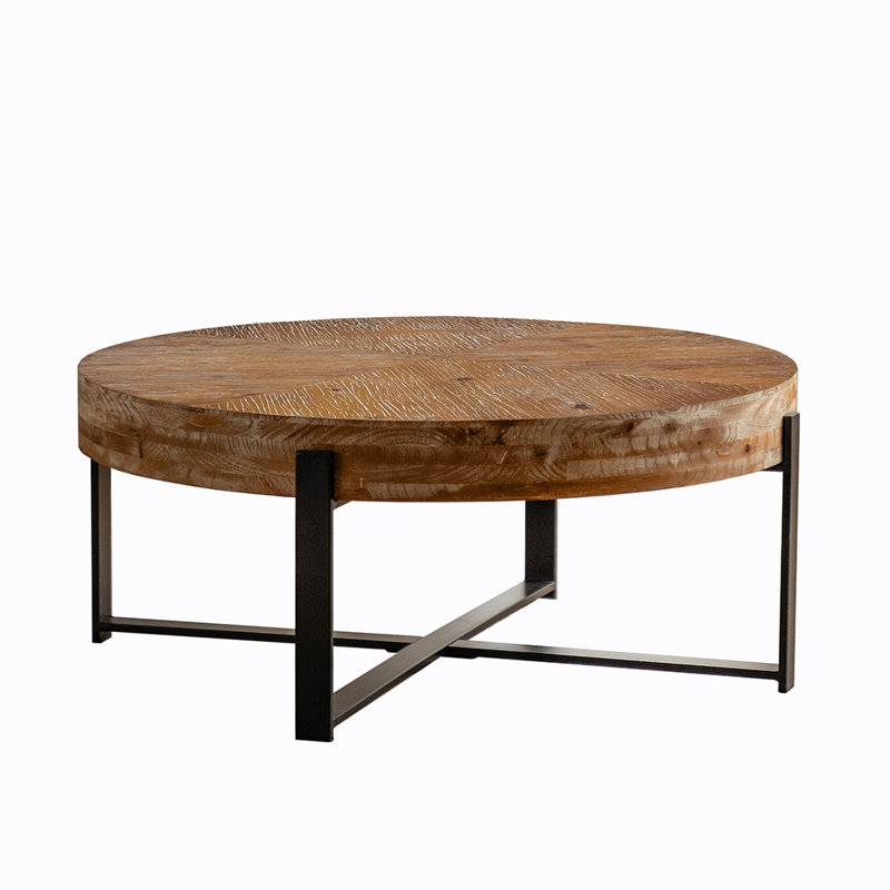 Solid Wood Top Single Coffee Table, Black, Brown, 13.38" H x 31.29" L x 31.29" W