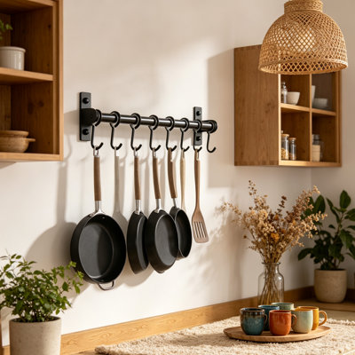 Premium Wall Mounted Kitchen Pot Rack with 8 Hooks