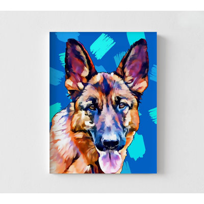 German Shepherd Portrait Painting Poster Print, Old German Shepherd Pop Inspired Wall Art, Large Dog Pet Store Wall Decor Idea