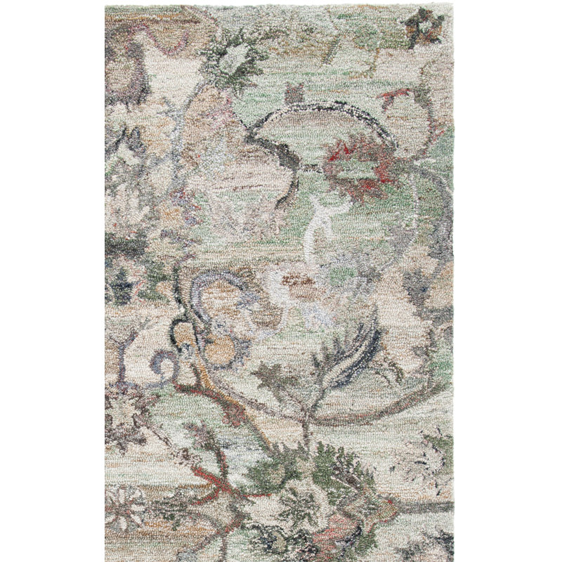 Tapis vert sauge / beige touffeté à la main Lineberger, Rectangle 2 pi x 3 pi