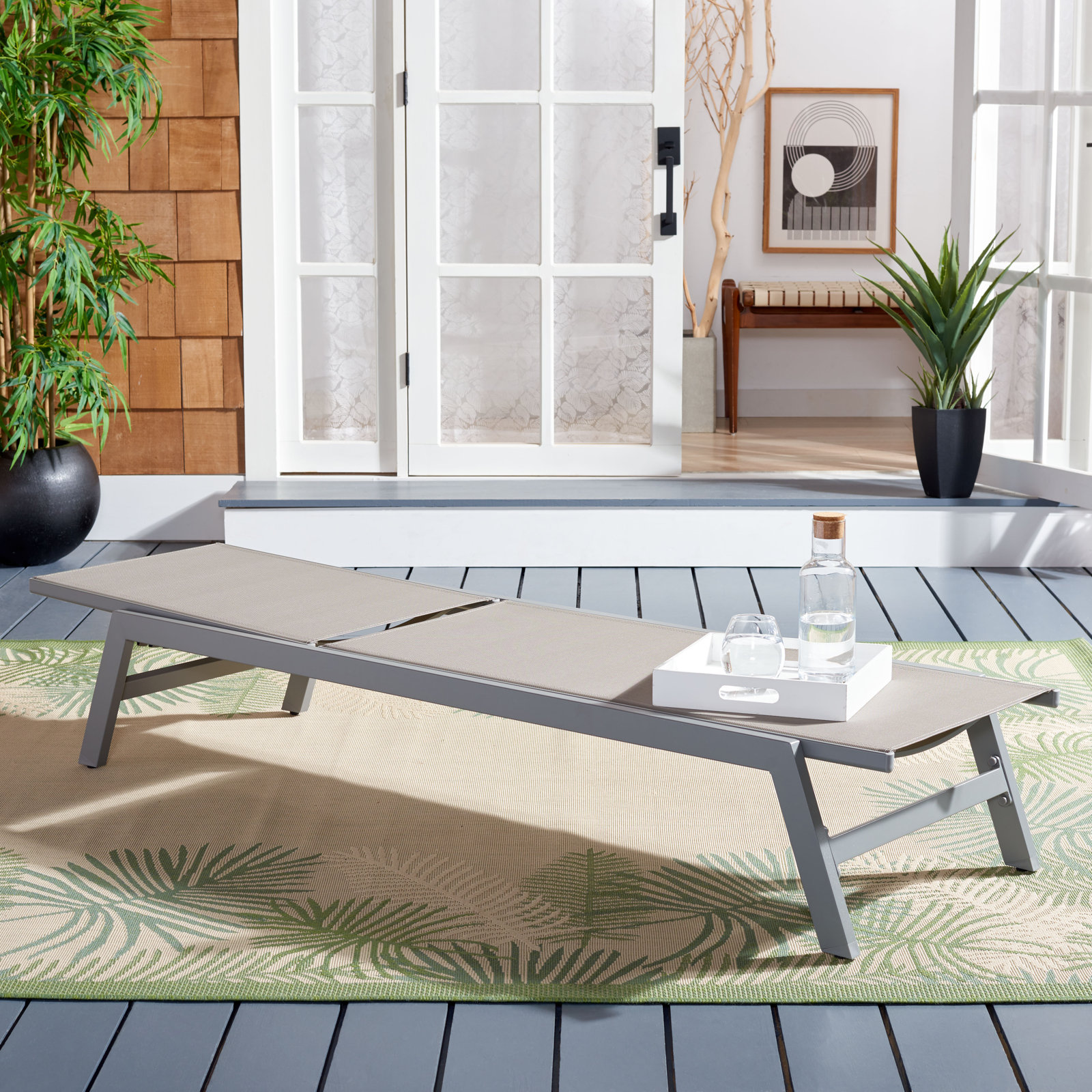 Yves 23.23" Outdoor Aluminum Chaise Lounge, Gray