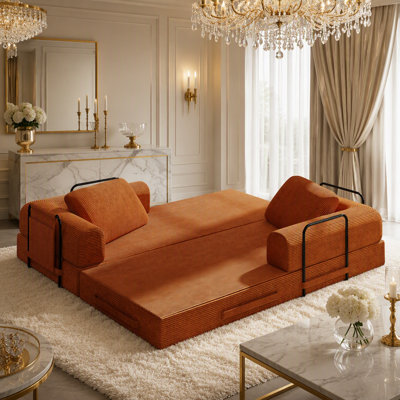 Canapé-lit convertible avec coussin cylindrique - Coussin en velours côtelé avec cadre de forme fixe pour le salon, la chambre à coucher, le salon, le studio