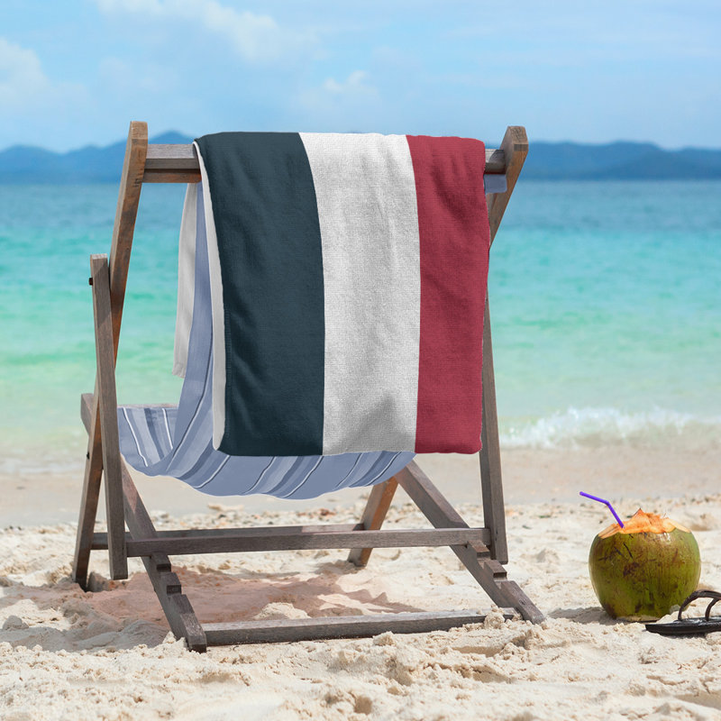 Cotton Blend Beach Towel, Navy Blue/Off White/Cherry Red