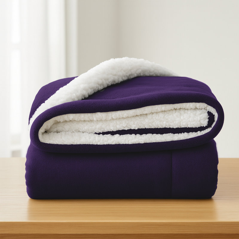 Aspire Homeware Deluxe Hotel Collection Ultra-Soft Sherpa Fleece Throw Blanket for Plush & Cozy Comfort, Purple