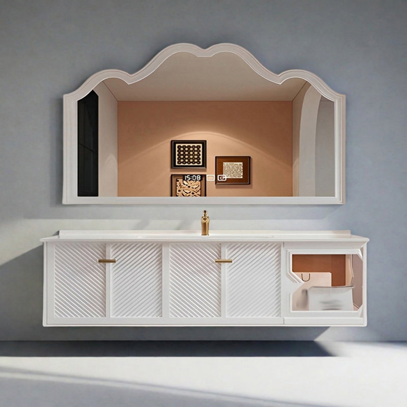 Armoire de salle de bain moderne en céramique sans couture, 63"