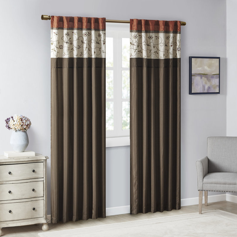 Spice Embroidered Ground Length Blackout Curtain Panel