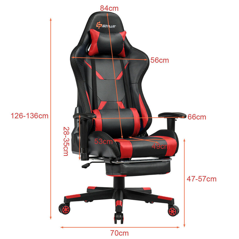 Gaming Chair with Headrest, Red/Black, Red/Black