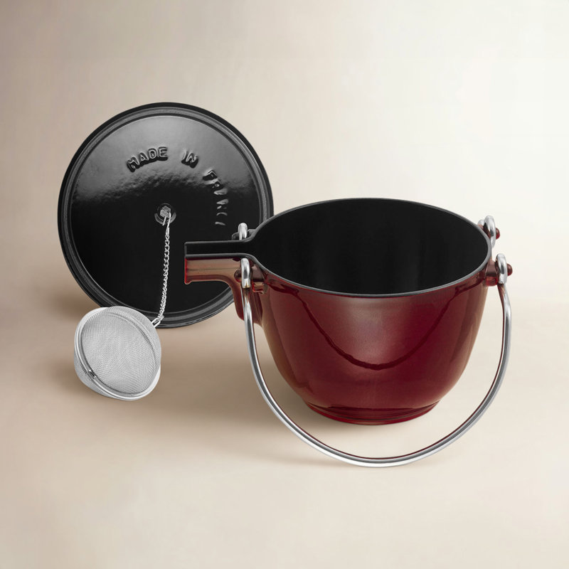 Staub Cast Iron 1.22-qt Round Tea Kettle, Grenadine