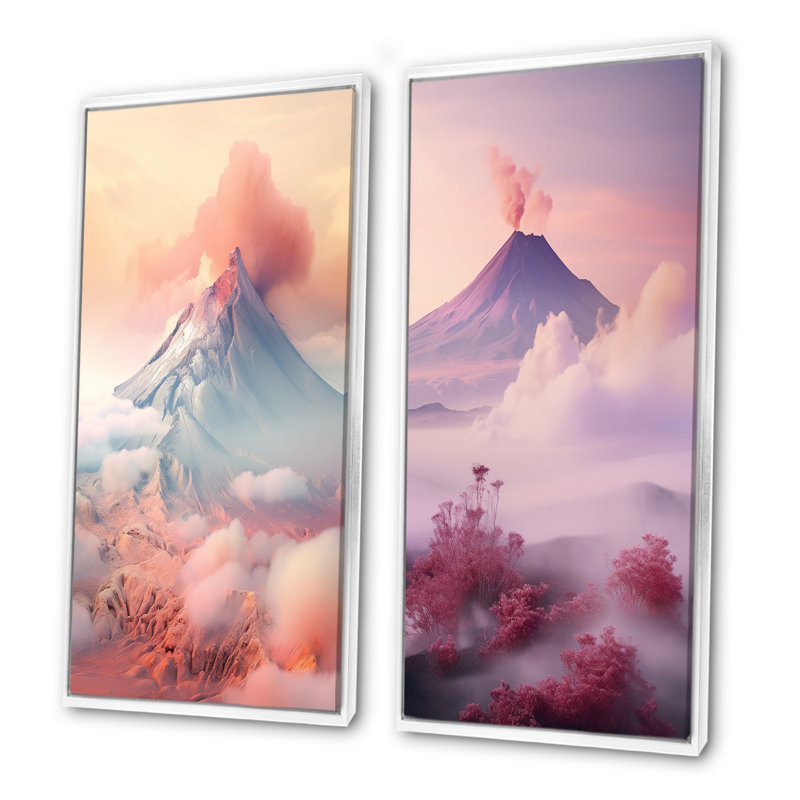 «Volcano Volcanic Dream», ensemble d'art mural sur toile Volcano, Cadre flottant blanc, H 28 po x l 25 po