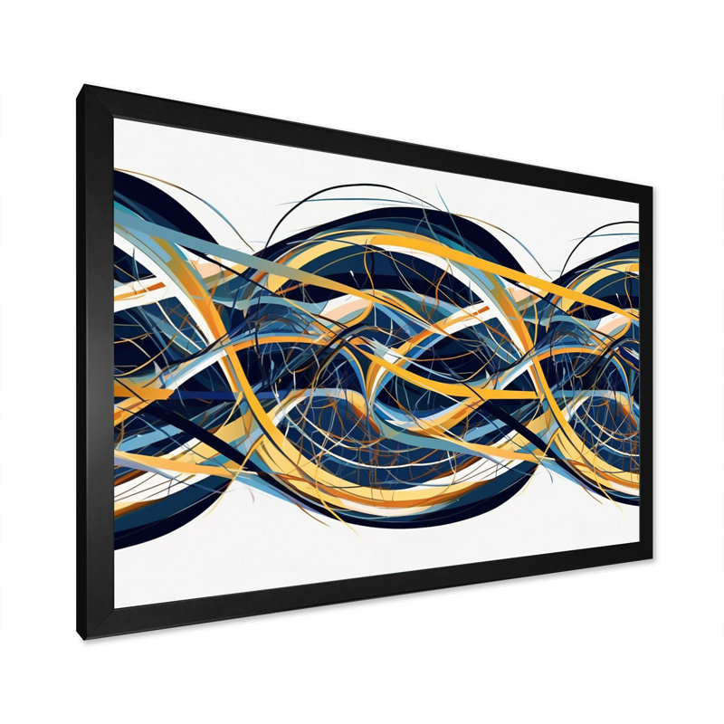 Helix expression abstraite jaune et bleu, Cadre simple noir, H 12 po x l 20 po x P 1 po