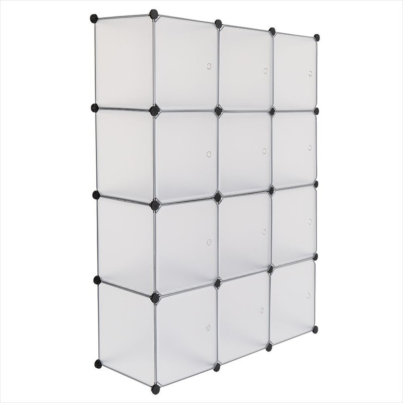 Étagère de rangement à 12 cubes en panneaux de particules, à assembler soi-même, blanc pur, idéale pour l'organisation des armoires et des bureaux.