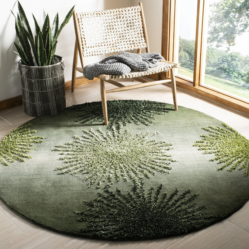 Amier Soho Floral Hand-Tufted Wool and Viscose Area Rug, Rond 6 pi