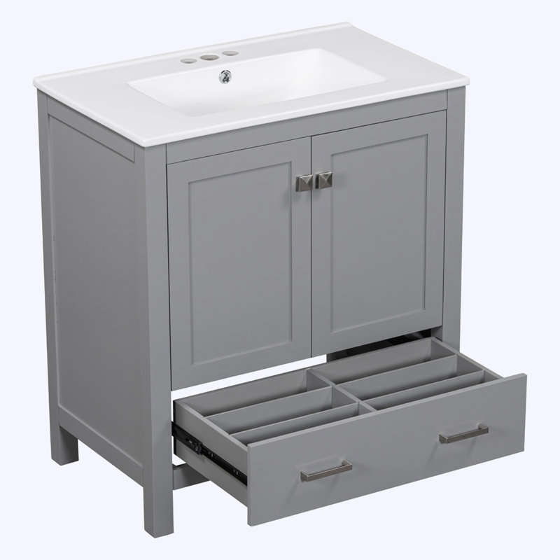 Meuble-lavabo avec lavabo simple, 2 portes et un tiroir, Gris