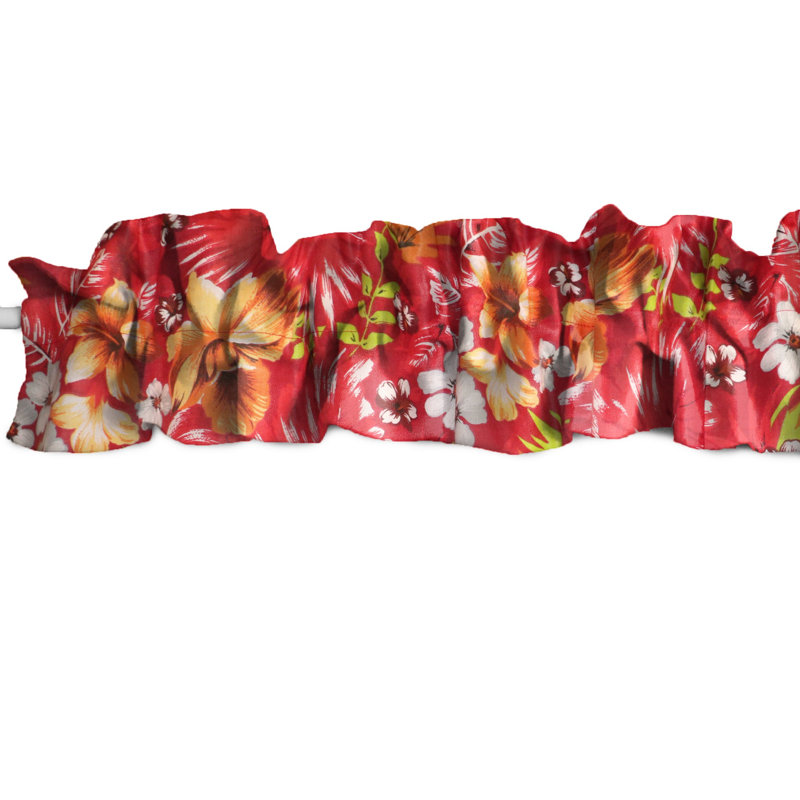 Hawaiian Tropical Print Sleeve Topper Window Valance, 9" W x 144" L, Red