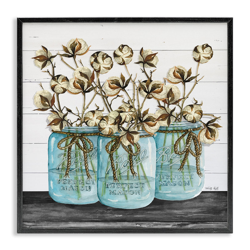 «Cotton in Mason Jars», ensemble d'impression sur toile panoramique, H 12 po x l 12 po, Giclée encadrée noir minuit