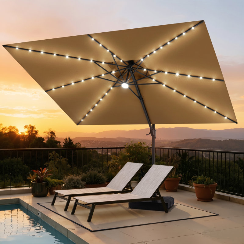 Parasol en porte-à-faux à lumière solaire 141 '× 104' avec base lestée 141, Tanné