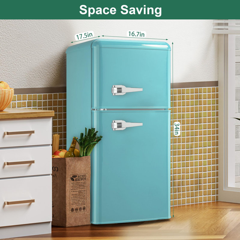 Mini réfrigérateur 3,5 pi³ rétro avec congélateur, conception à 2 portes, thermostat réglable (-0,4 ° F à 46 ° F), tablettes en verre amovibles et plateau à œufs, économie d'énergie pour la chambre / bureau / dortoir