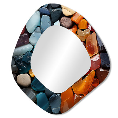 Thad Angelite Spiritual Stones Healing Energy II - Spiritual Stone Irregular Shape Mirror, Orange Asymmetrical Unique Wall Mirror, Printed Metal Art
