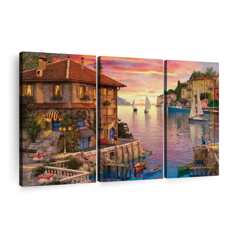 Architecture " The Mediterranean Harbour " 3 - Pieces, 28" H x 45" W x 1.25" D