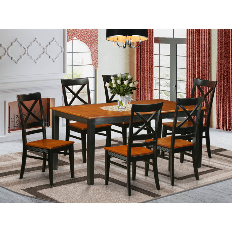 5 Piece Dining Room Furniture Set Includes a Rectangle Kitchen Table with Butterfly Leaf and 4 Dining Chairs, Black & Cherry