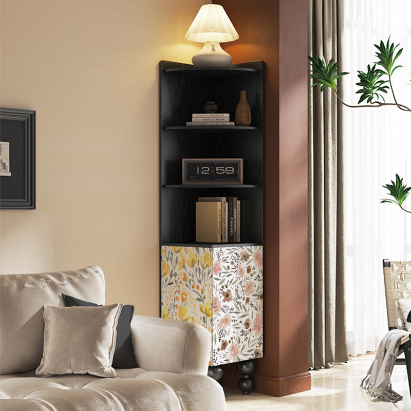 Floral pattern storage decorated corner bookcase