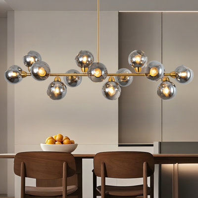  13- Light Dimmable Gold Chandelier Modern Chandelier Bubble Smoke Gray Glass Sputnik Linear Chandelier