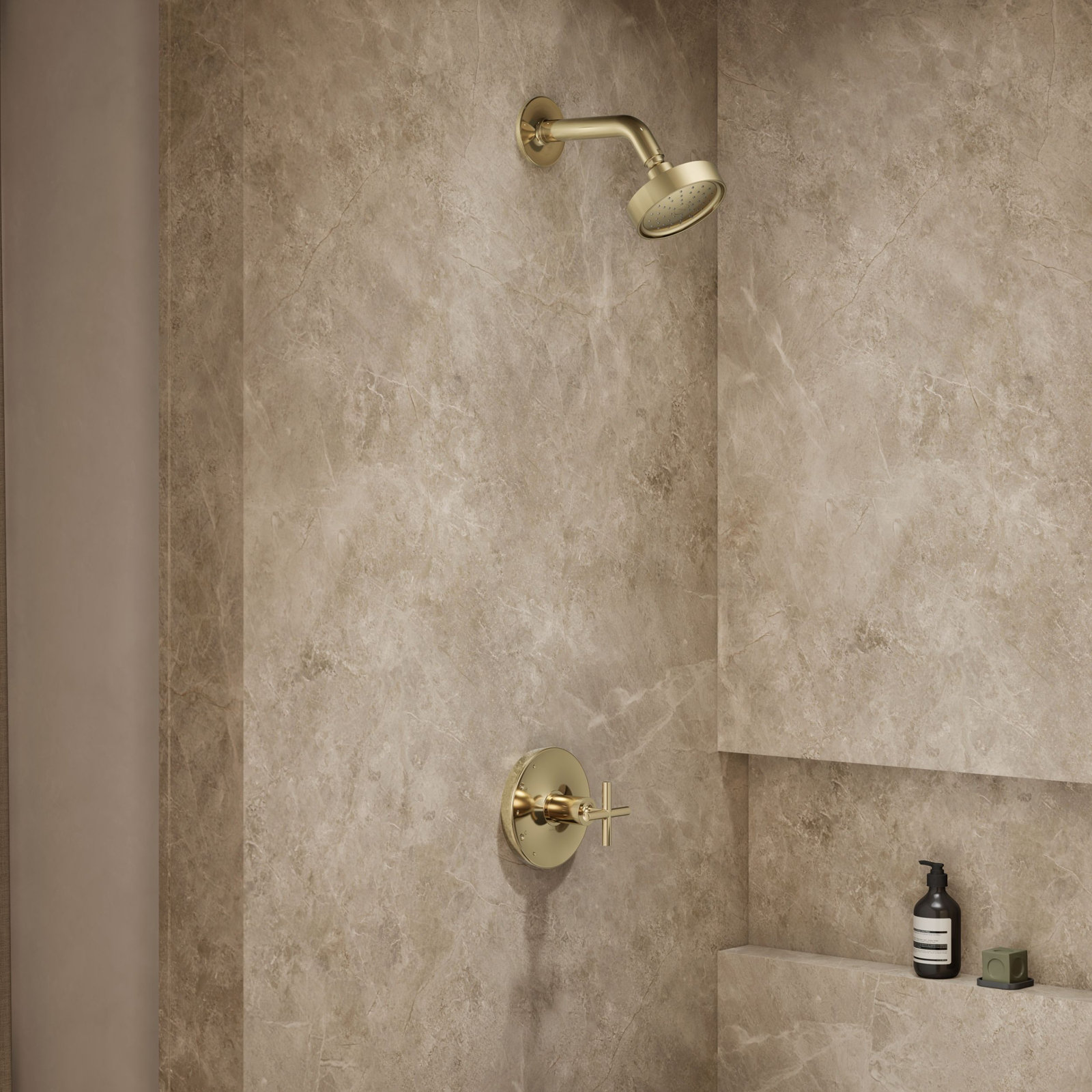 Purist Shower Trim, Vibrant French Gold, Cross Handle