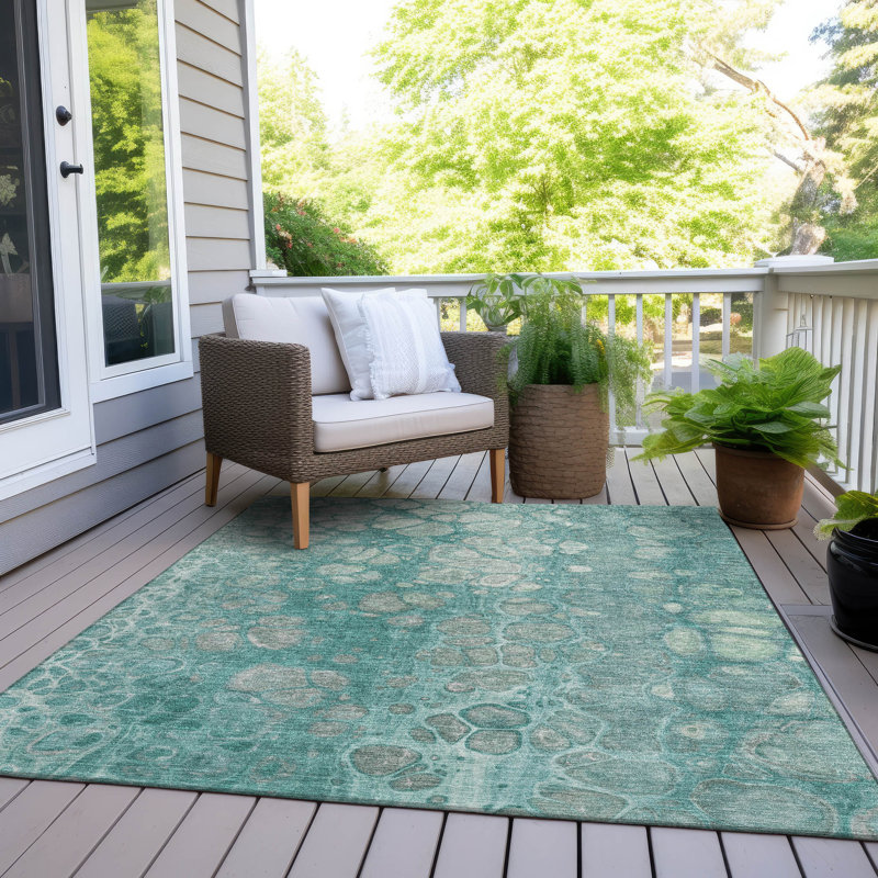 Machine Washable Indoor/Outdoor Xhevrie Aqua Rug, Rectangle 3' x 5'