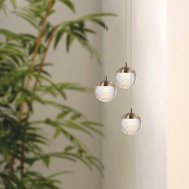 Luminaire suspendu sphère à DEL 3 lumières Heatherly, Laiton brossé