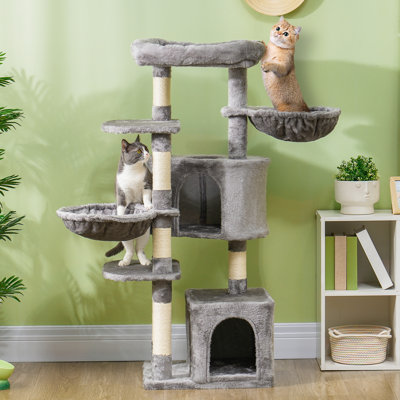 Tour pour arbre à chat avec lit 52,5 po; condos pour chat; hamacs; gris