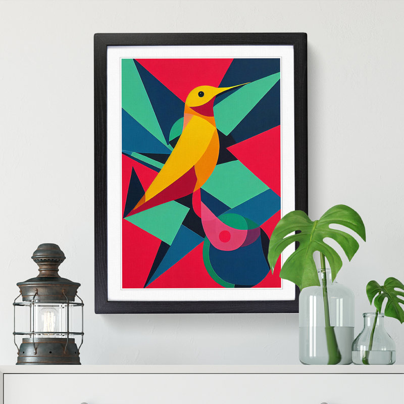 Bothwick Hummingbird Painting Geometric - Single Picture Frame Print, Black, 34cm H x 25cm W x 2cm D