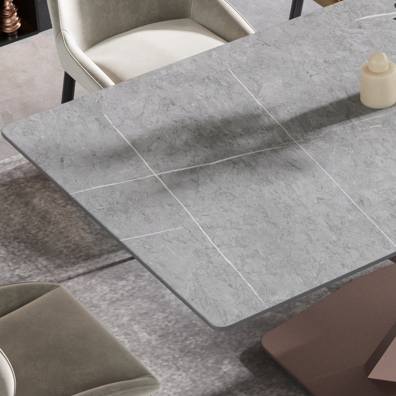 Sintered Stone Dining Table, 29.53” H x 63" W x 35.4" D, Gray, Antique Pink